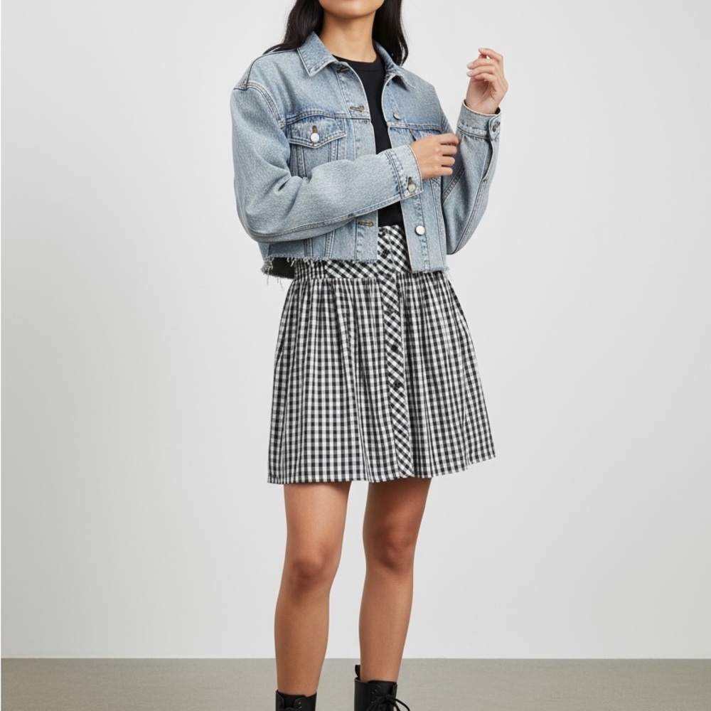 Monki Black & White Gingham Pleated Mini Skirt